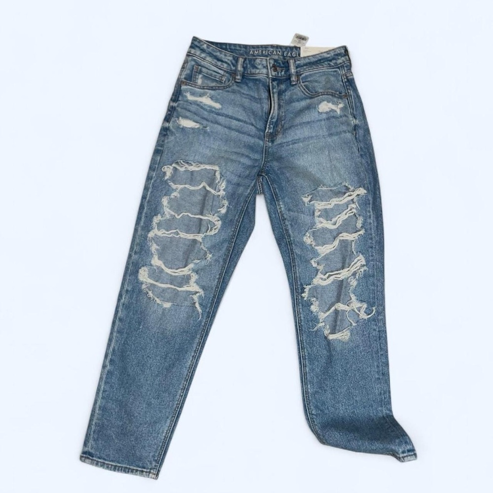 American Eagle Outfitters Women's Blue Distressed Ripped Jeans